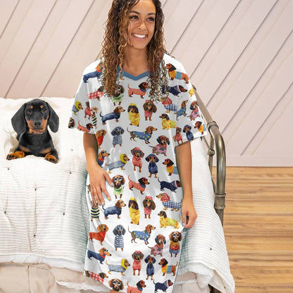 Shineful Women V-Neck Nightshirts Dachshund Amazing Stylish