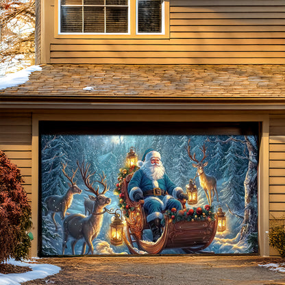 Shineful Garage Door Banner Decoration - Blue Santa Sleigh