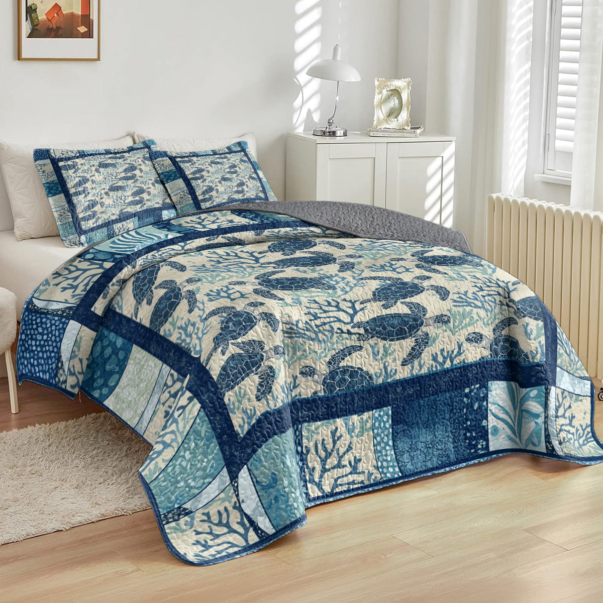 Shineful All Season Quilt 3-Piece Set Ocean Turtle