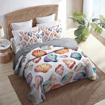 Shineful All Season Quilt 3-Piece Set Colorful Seashells Pattern