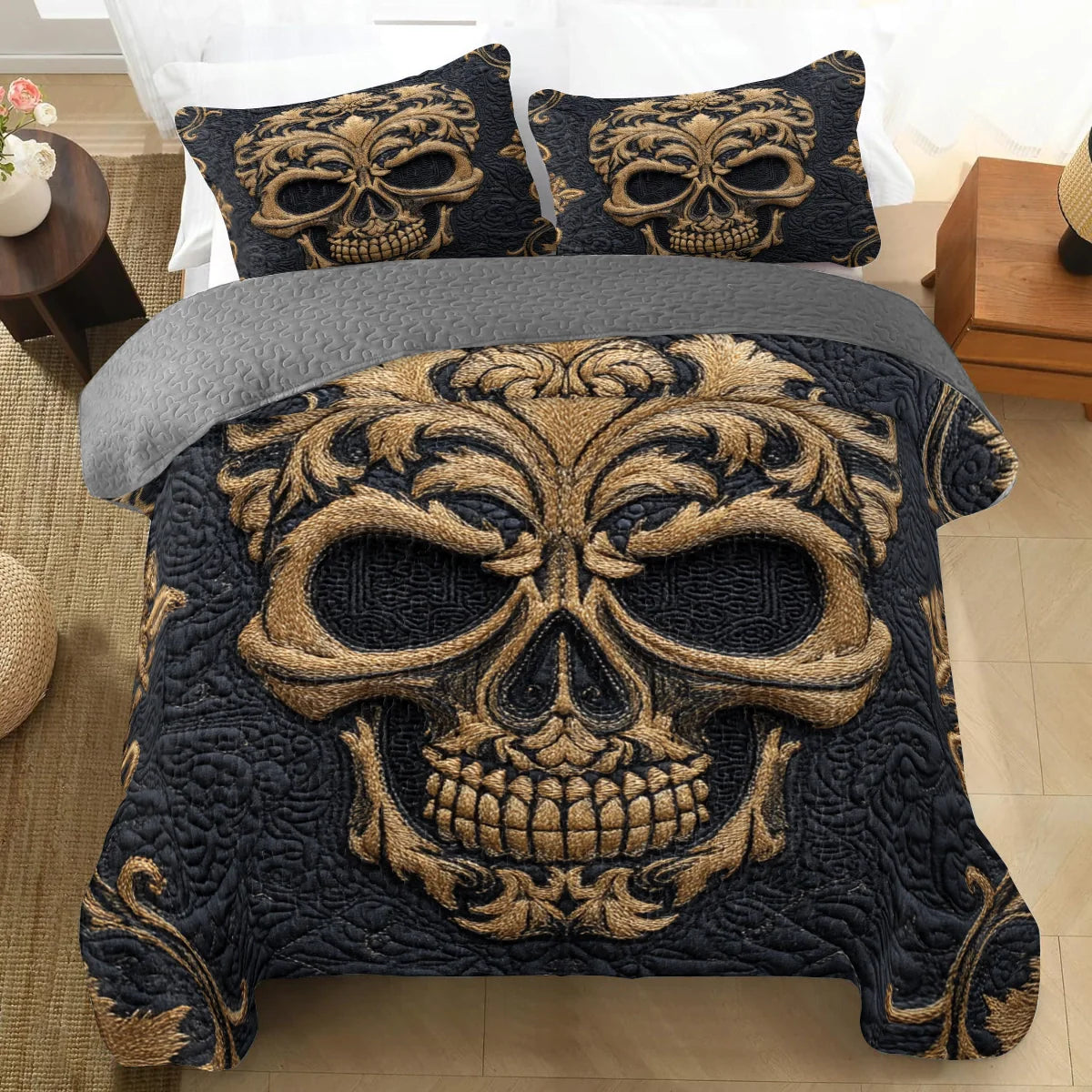 Shineful Quilt 3-Piece Set Baroque Skull Majesty