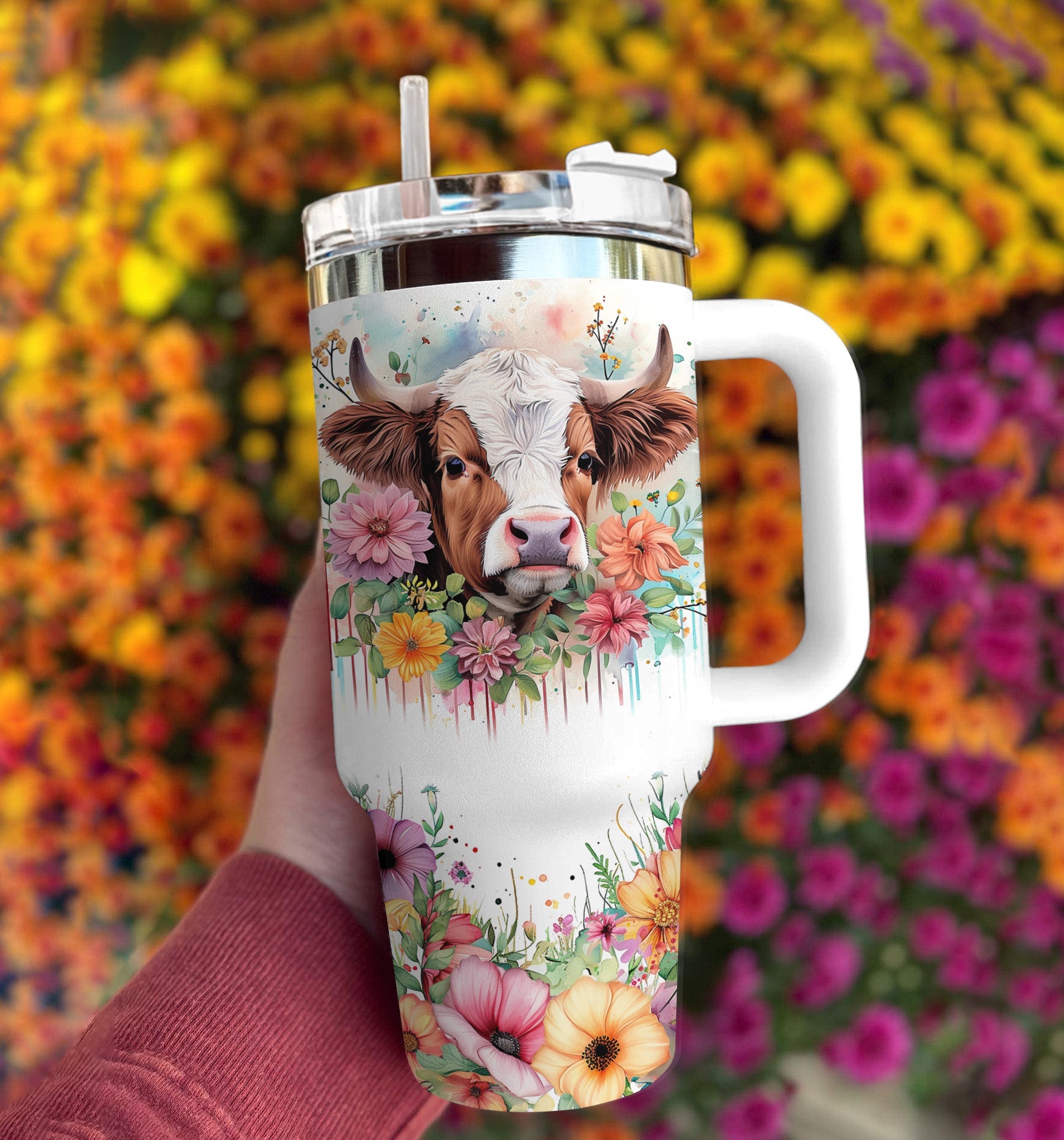 Highland Cow Turtle Of 40 Oz Shineful™ Tumbler Floral Nl09 White 40Oz