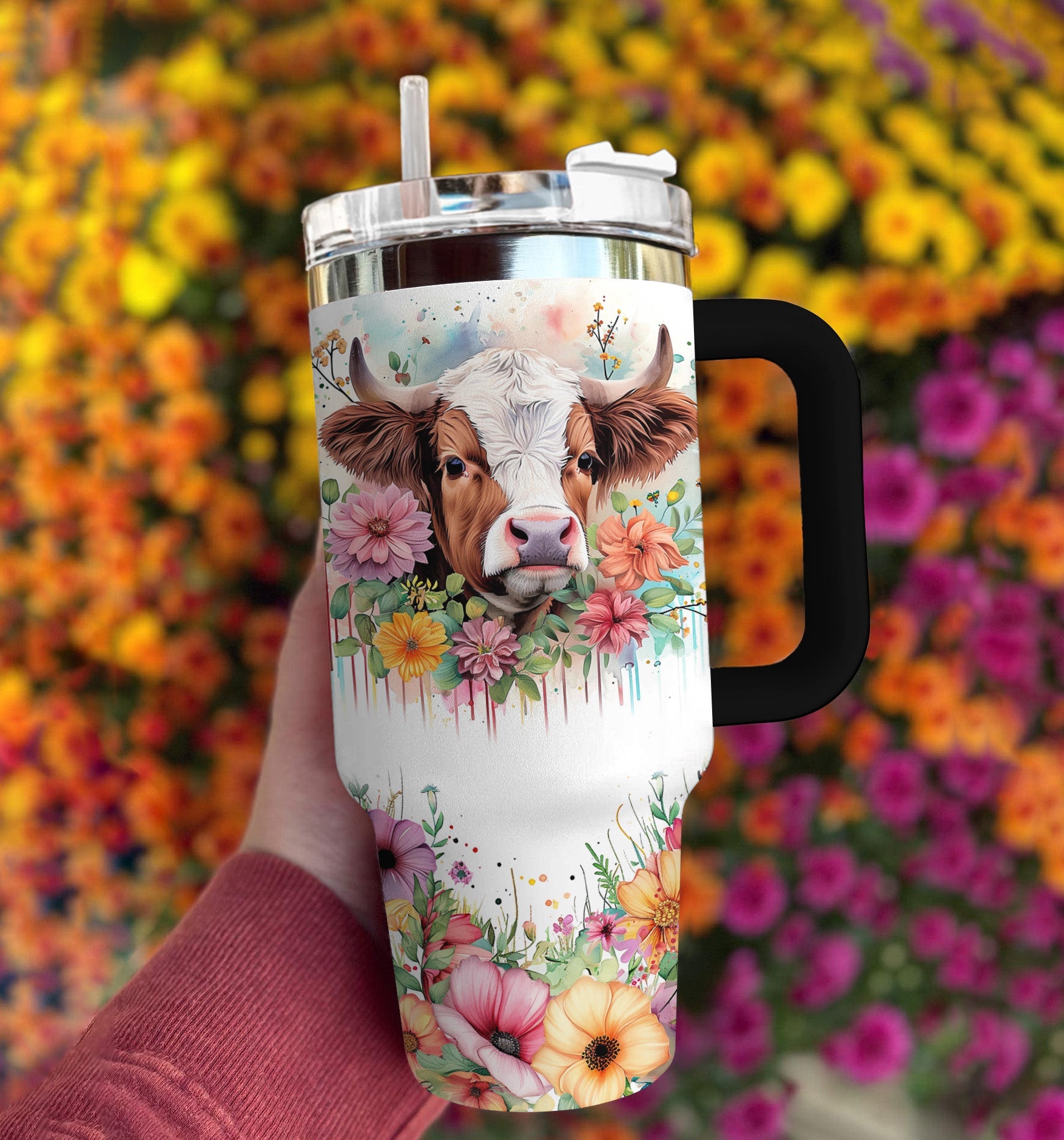 Highland Cow Turtle Of 40 Oz Shineful™ Tumbler Floral Nl09 Black 40Oz