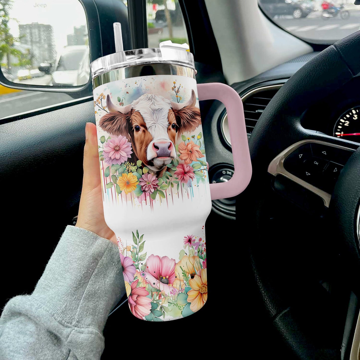Highland Cow Turtle Of 40 Oz Shineful™ Tumbler Floral Nl09 Pink 40Oz