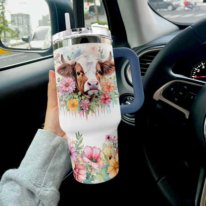 Highland Cow Turtle Of 40 Oz Shineful™ Tumbler Floral Nl09 Navy 40Oz