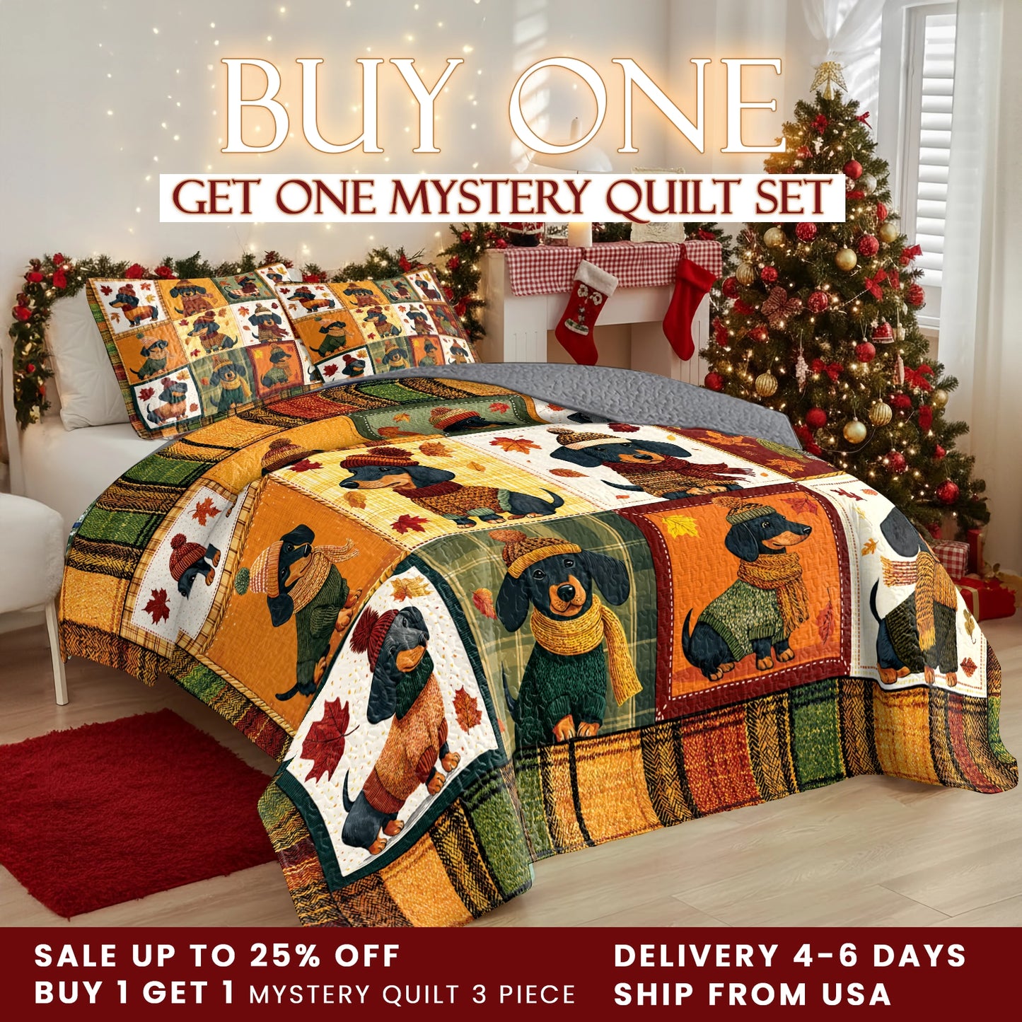 Shineful Quilt 3-Piece Set Snuggle Season Doxies