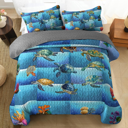 Shineful All Season Quilt 3-Piece Set - Ocean Harmony Sea Turtle Pattern
