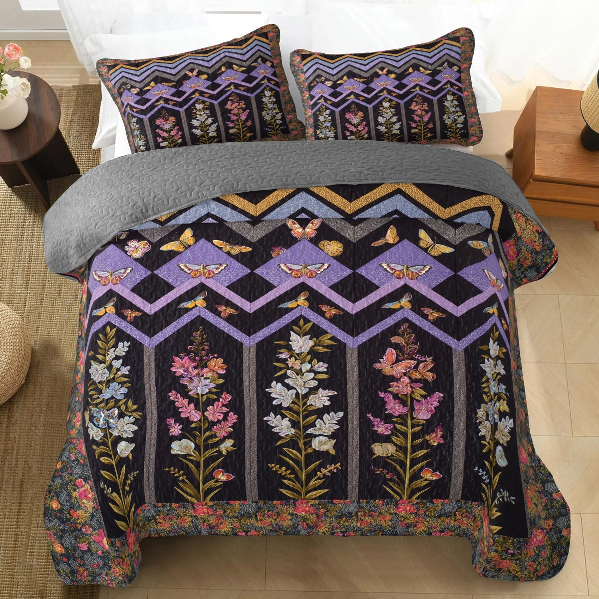 Shineful All Season Quilt 3-Piece Set Violet Meadow