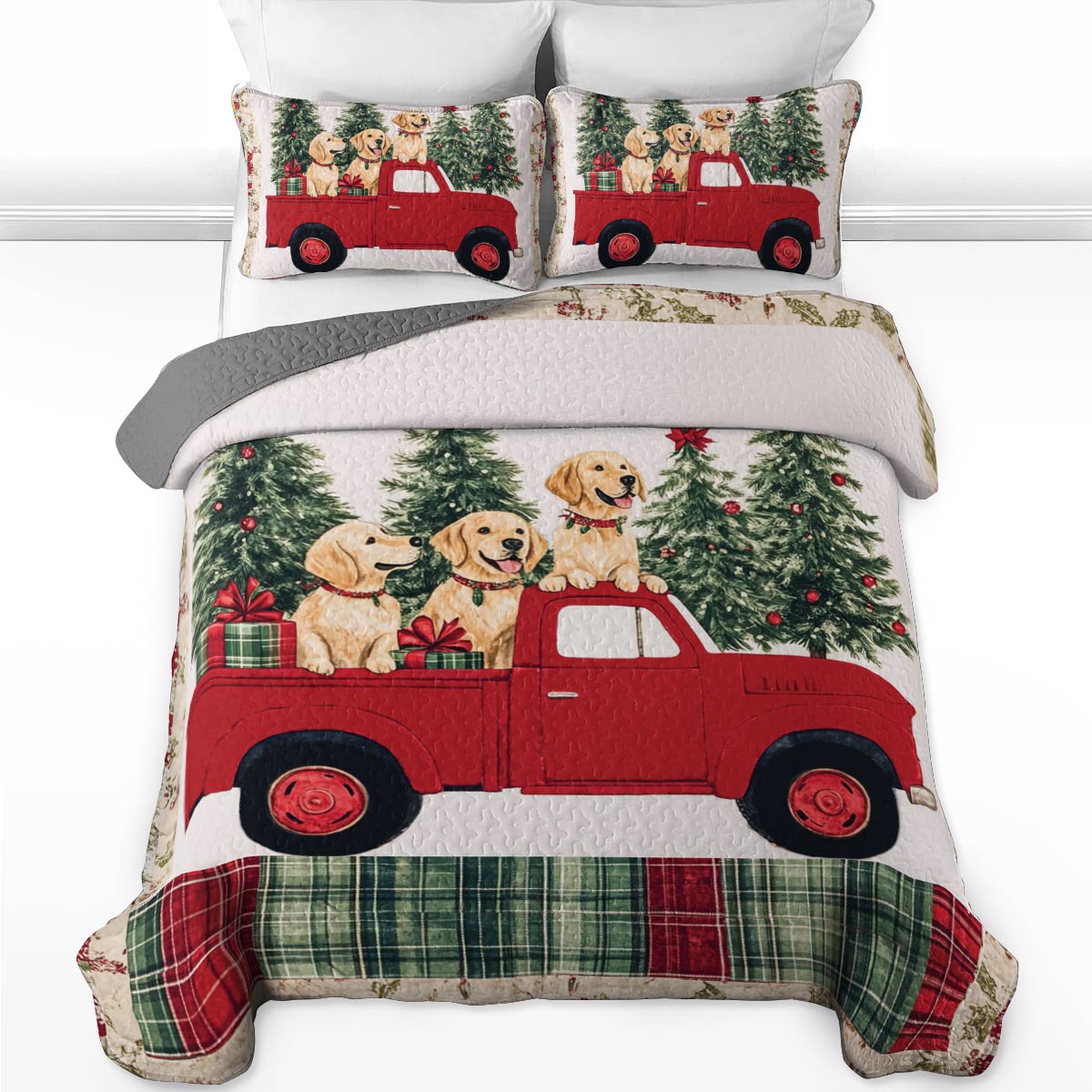 Shineful All Season Quilt 3-Piece Set Golden Retriever Christmas