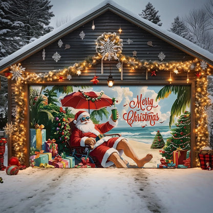 Shineful Garage Door Banner Decoration Beachside Christmas with Santa