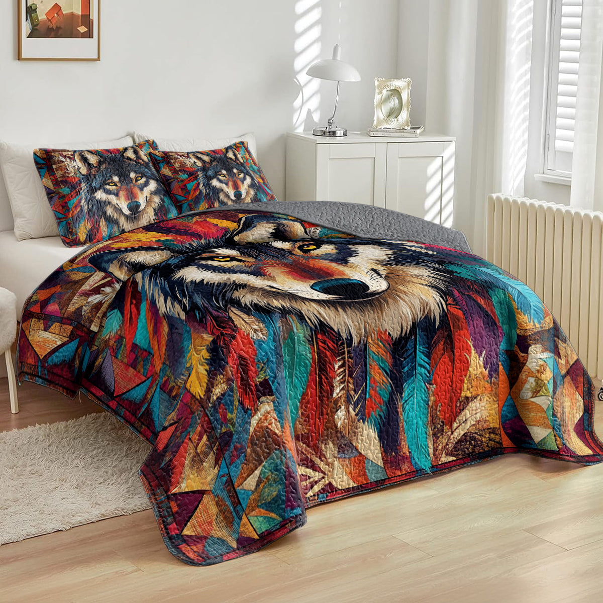 Shineful All Season Quilt 3-Piece Set Wild Spirit Wolf