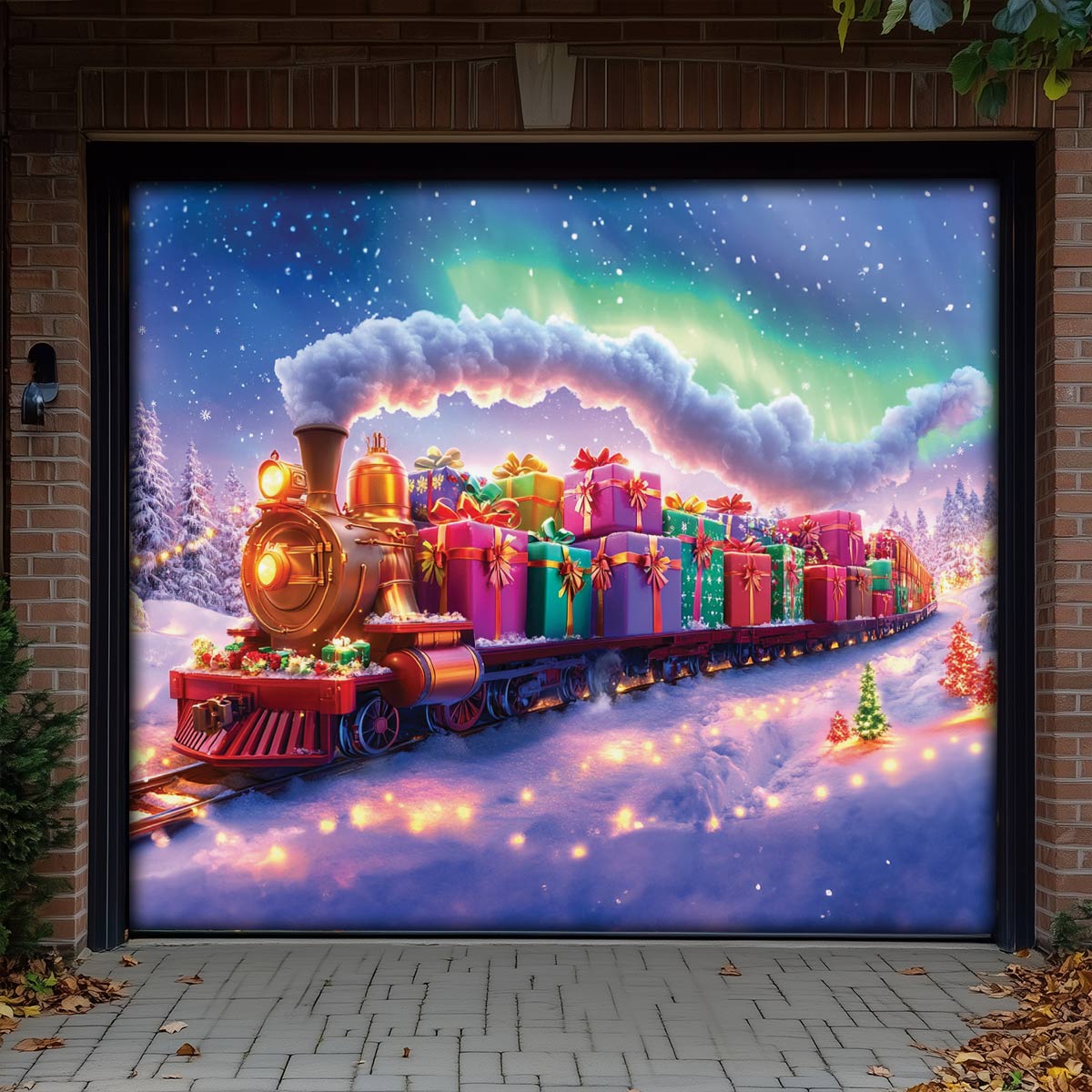Shineful Garage Door Banner Decoration Festive Train Journey