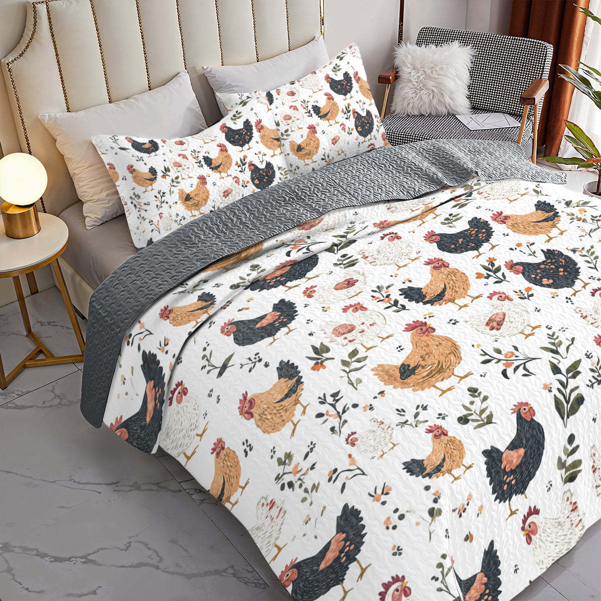 Shineful All Season Quilt 3-Piece Set Farmhouse Chicken