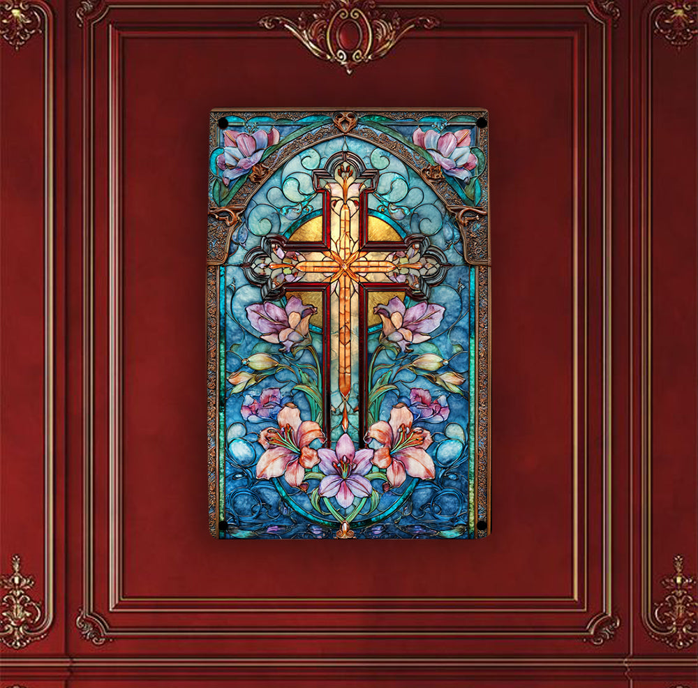Shineful 2D Metal Sign Sapphire Cathedral Cross