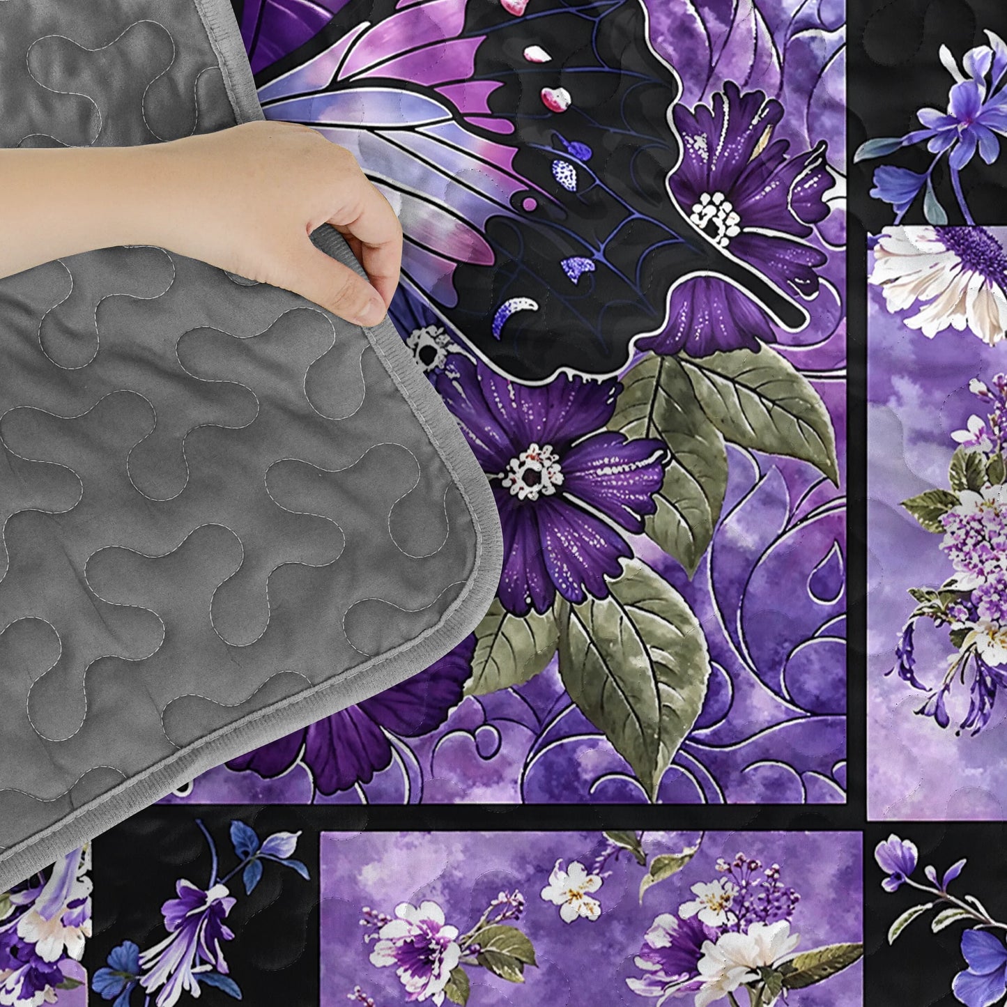 Shineful Quilt 3-Piece Set Gorgeous Purple Butterfly Flowers