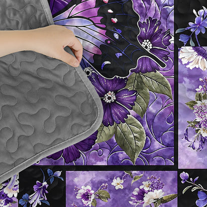 Shineful Quilt 3-Piece Set Gorgeous Purple Butterfly Flowers