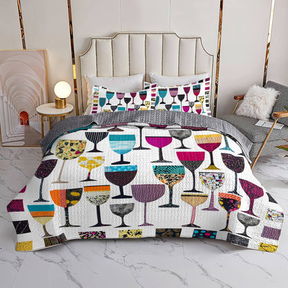 Shineful All Season Quilt 3-Piece Set Colorful Wine Glasses