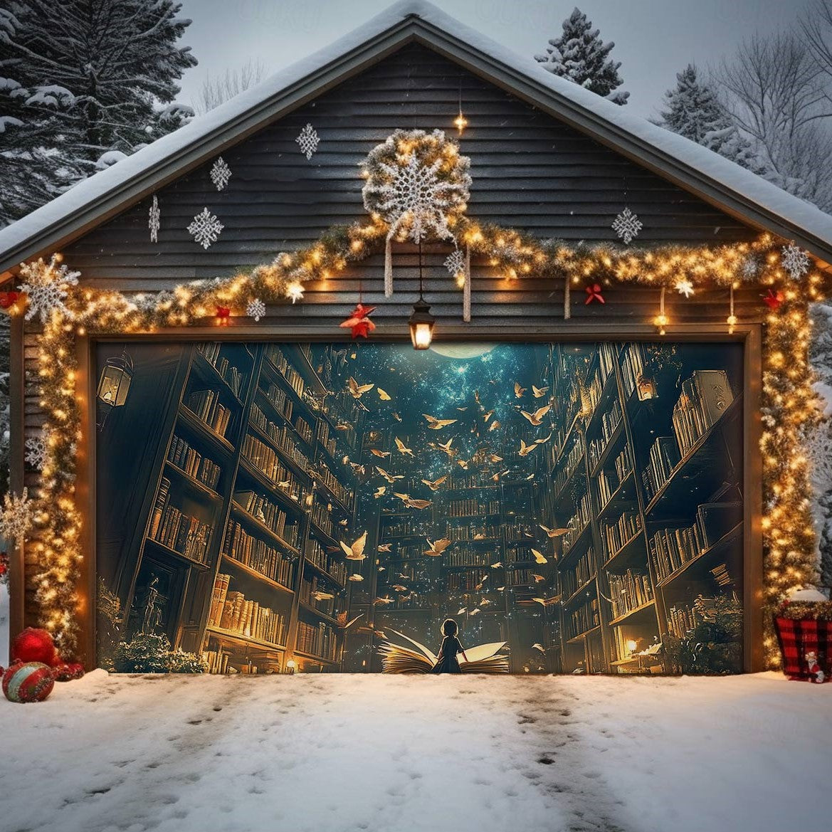 Shineful Garage Door Banner Decoration Akashic Library