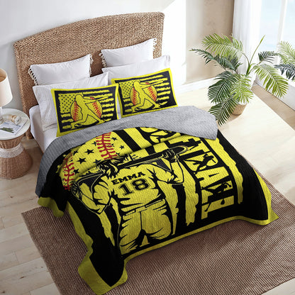 Shineful All Season Quilt 3-Piece Set Personalized Custom Softball Star