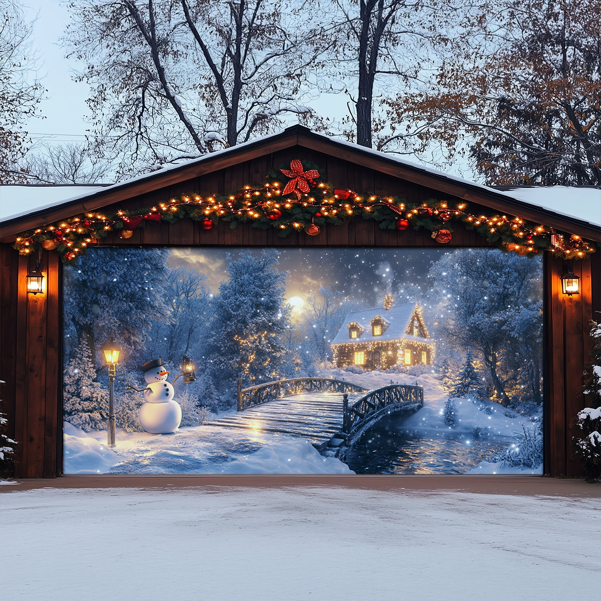 Shineful Garage Door Banner Decoration Christmas Forest Night