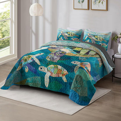 Shineful All Season Quilt 3-Piece Set Oceanic Turtle Family