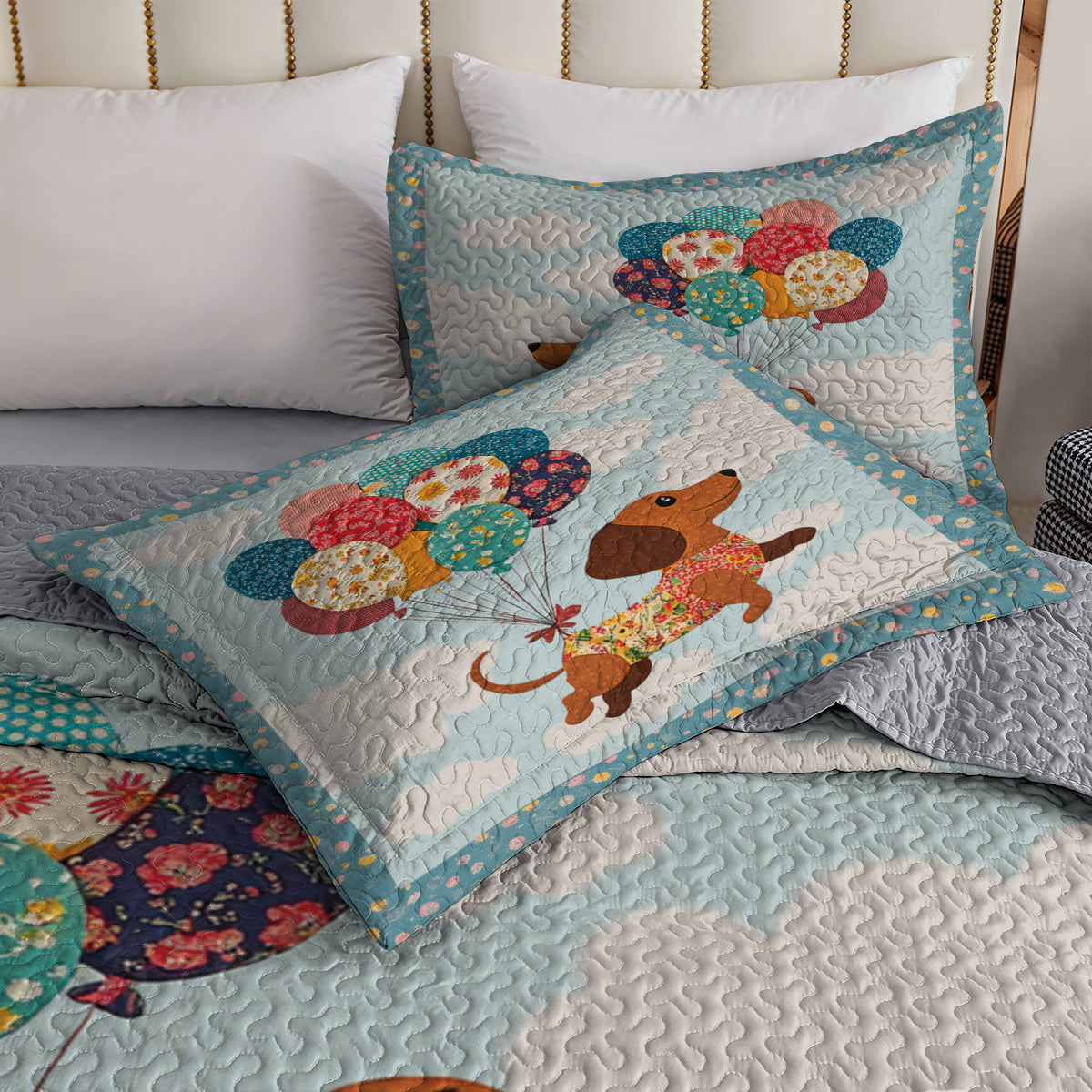 Shineful All Season Quilt 3-Piece Set Dachshund Balloon Ride