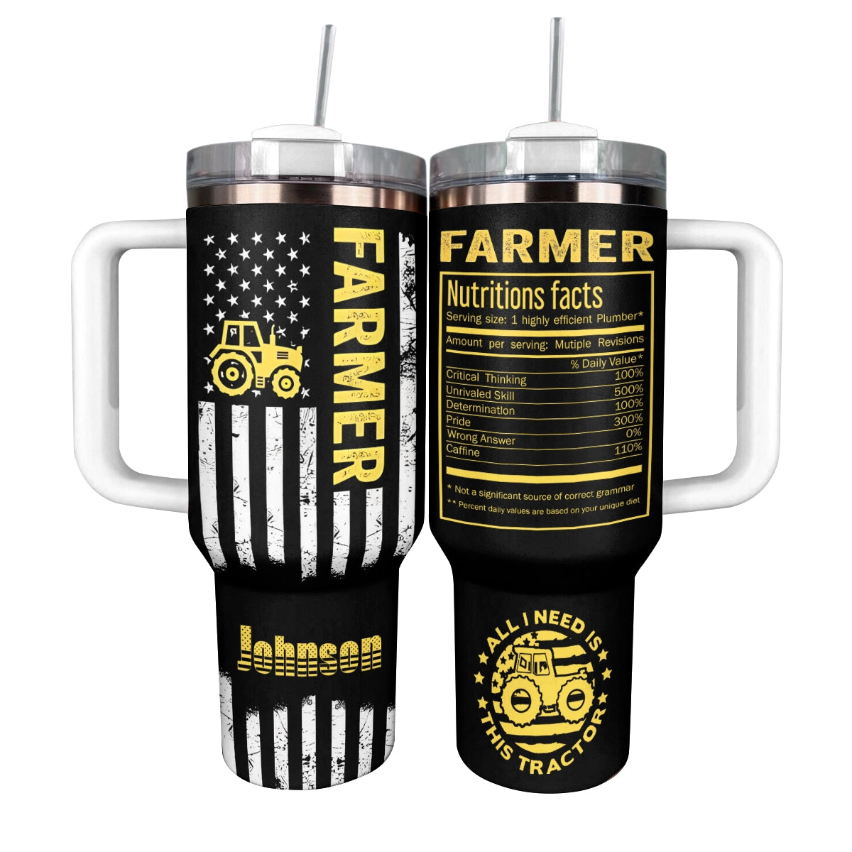 Shineful Tumbler Personalized Farmer Nutrition Facts