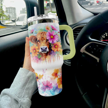 Highland Cow Of 40 Oz Shineful™ Tumbler Floral 2 Nl09 Green 40Oz