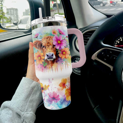 Highland Cow Of 40 Oz Shineful™ Tumbler Floral 2 Nl09 Pink 40Oz