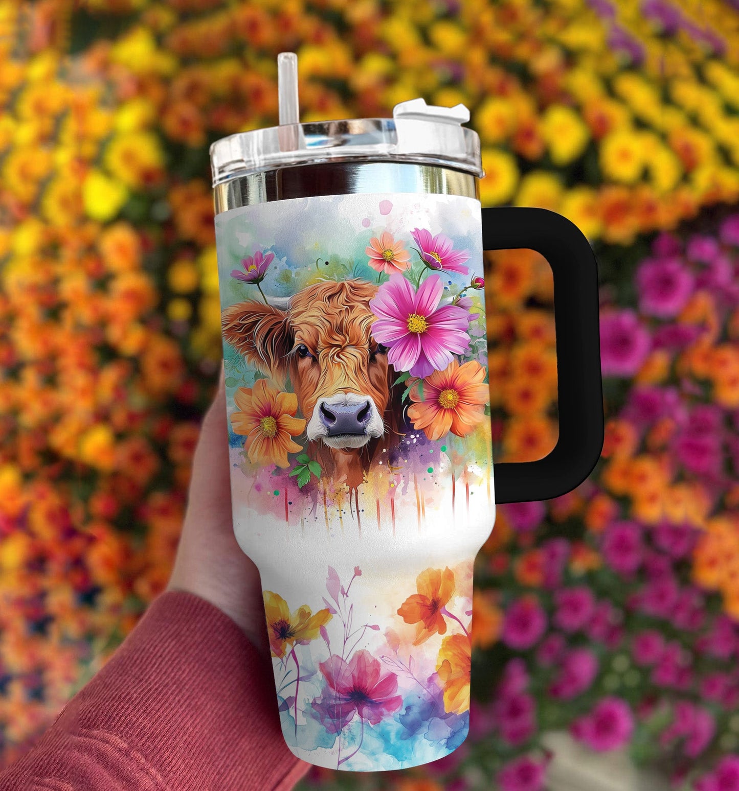 Highland Cow Of 40 Oz Shineful™ Tumbler Floral 2 Nl09 Black 40Oz