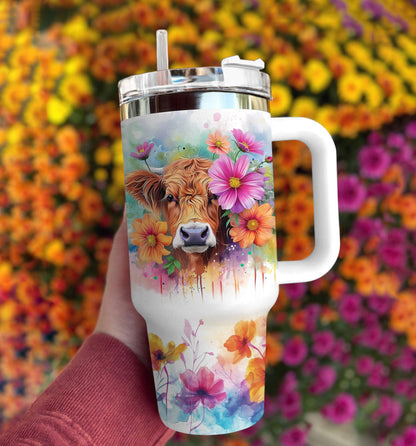 Highland Cow Of 40 Oz Shineful™ Tumbler Floral 2 Nl09 White 40Oz