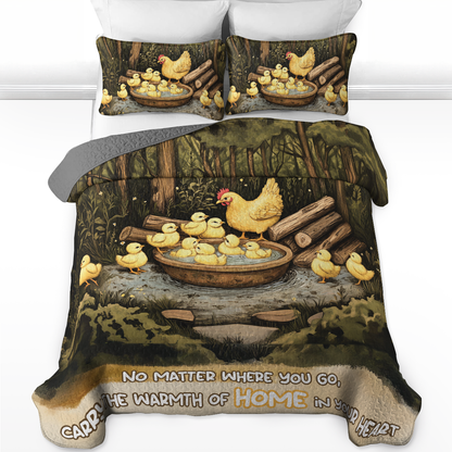 Shineful All Season Quilt 3-Piece Set Mama Hen & Baby Chicks