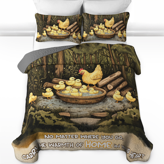 Shineful All Season Quilt 3-Piece Set Mama Hen & Baby Chicks