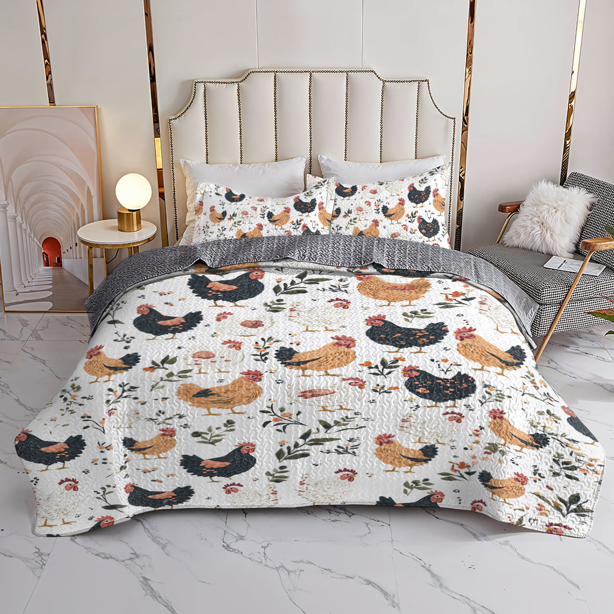 Shineful All Season Quilt 3-Piece Set Farmhouse Chicken