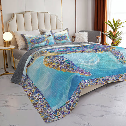 Shineful All Season Quilt 3 - Piece Set Mandala Turtle