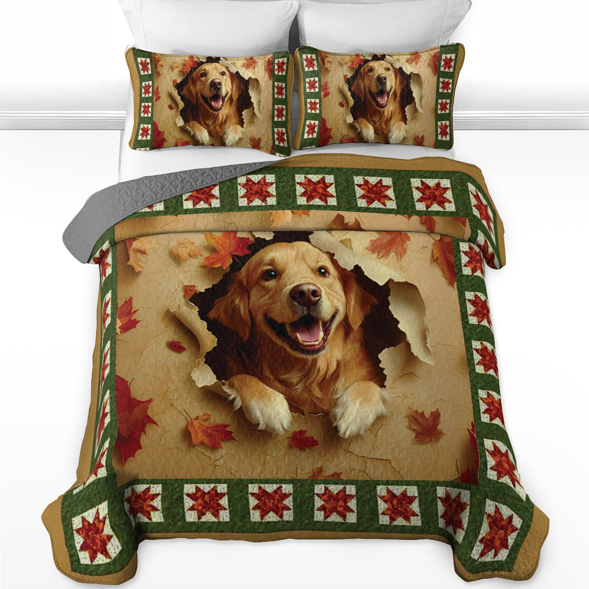 Shineful All Season Quilt 3-Piece Set Golden Retriever Joy