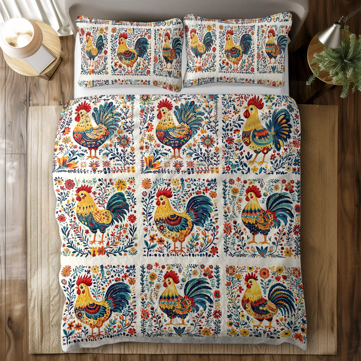 Shineful All Season Quilt 3-Piece Set - Rooster Garden