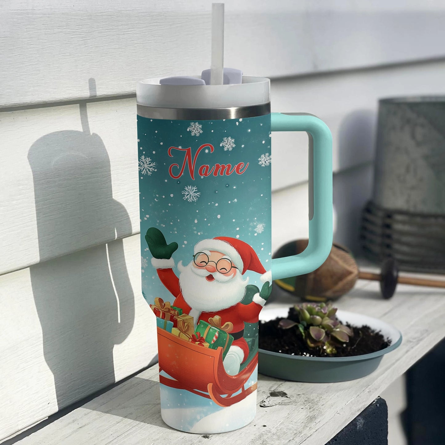 Shineful Tumbler Personalized Christmas Jolly Santa Sleigh Ride
