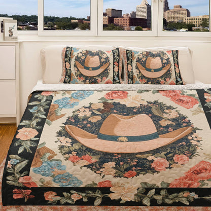 Shineful All Season Quilt 3-Piece Set - Floral Cowboy Elegant