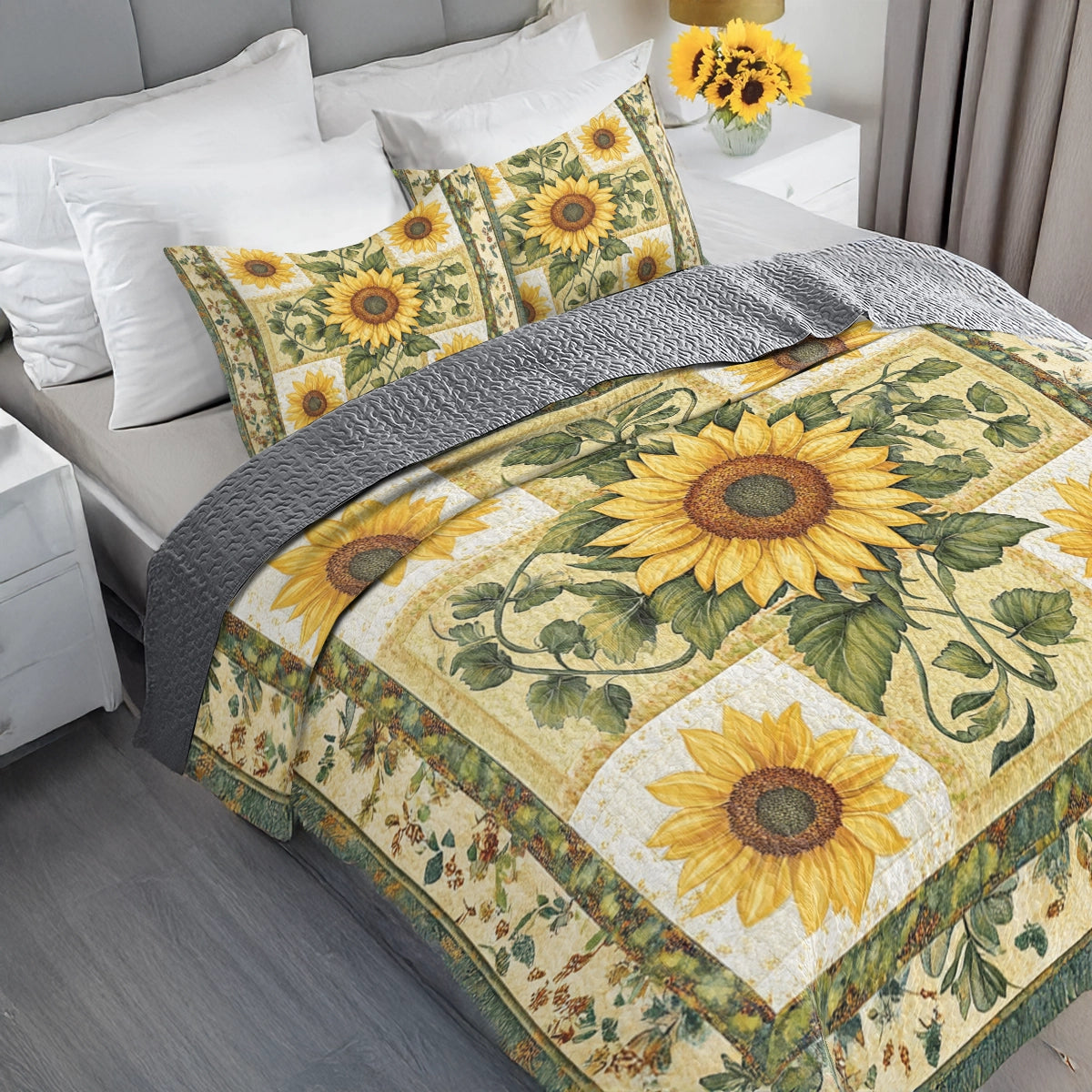 Shineful All Season Quilt 3-Piece Set Sunflower Garden Bliss