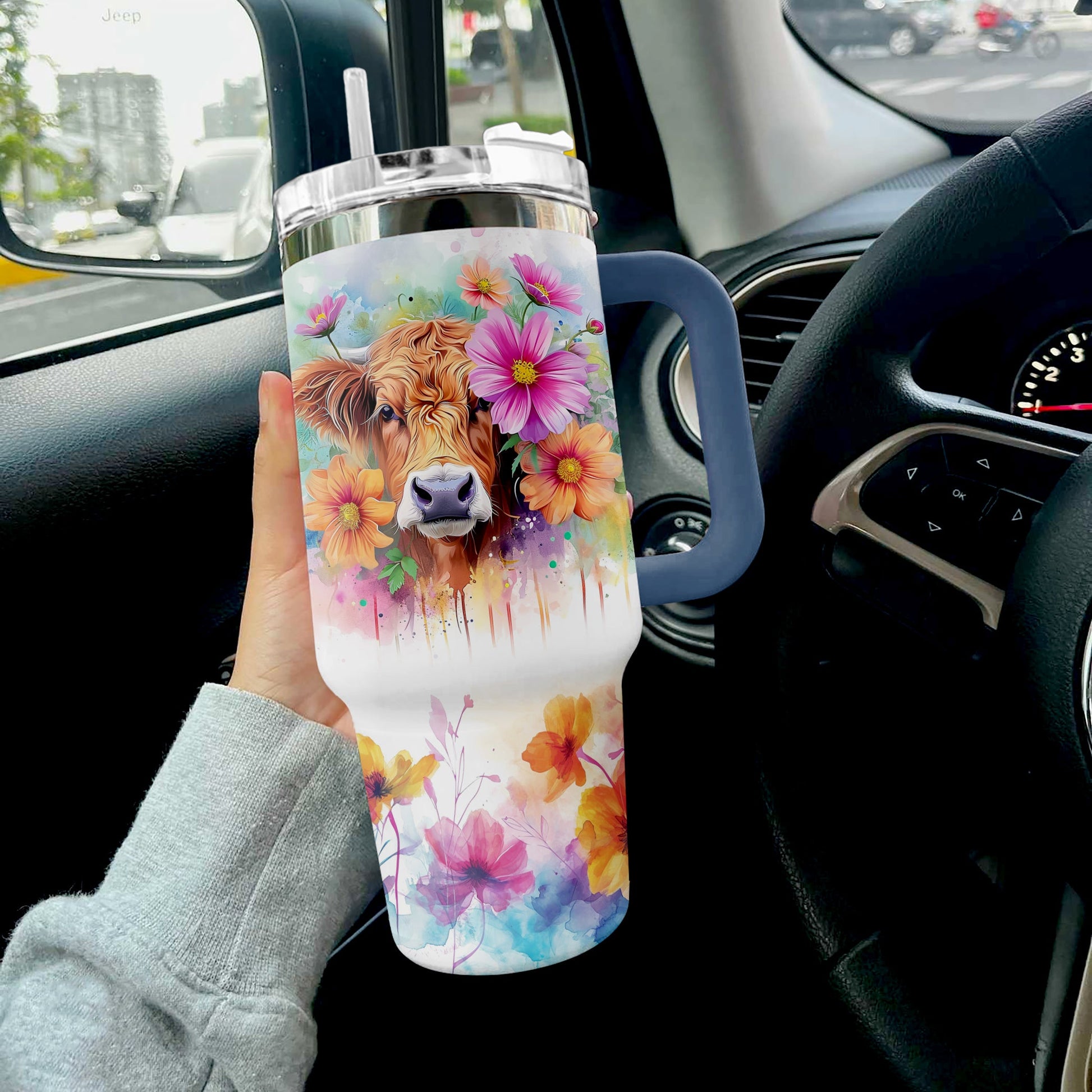 Highland Cow Of 40 Oz Shineful™ Tumbler Floral 2 Nl09 Navy 40Oz