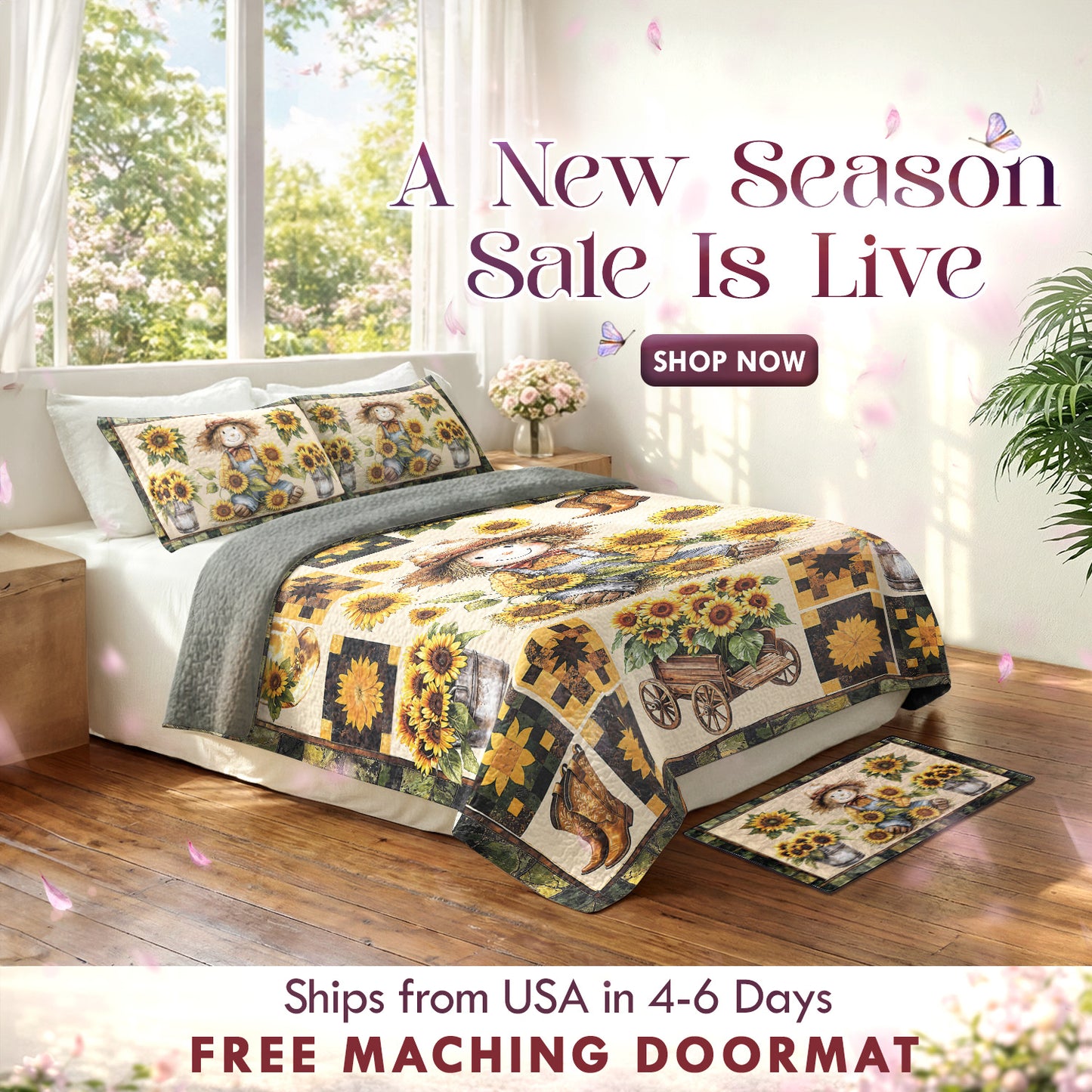 Shineful Quilt 3-Piece Set Peaceful Farmhouse Sunflower