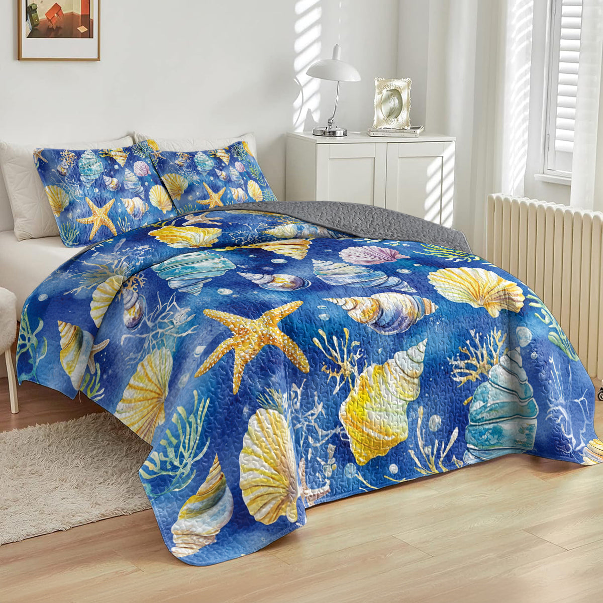 Shineful All Season Quilt 3-Piece Set Underwater Seashells