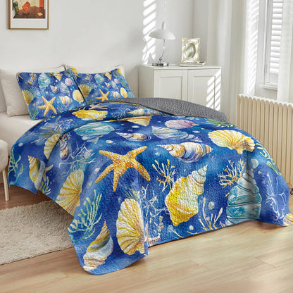 Shineful All Season Quilt 3-Piece Set Underwater Seashells