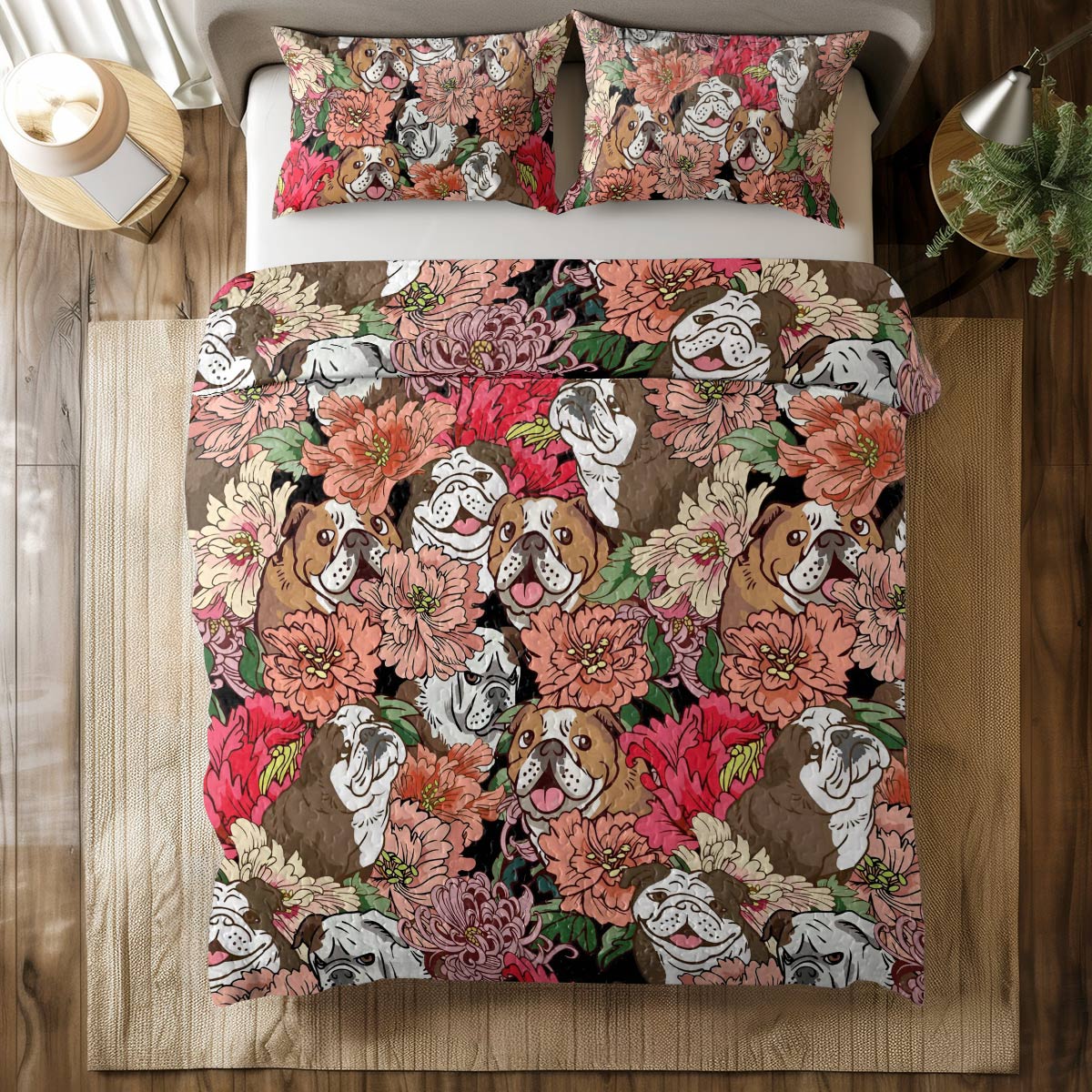 Shineful All Season Quilt 3-Piece Set Floral Bulldogs