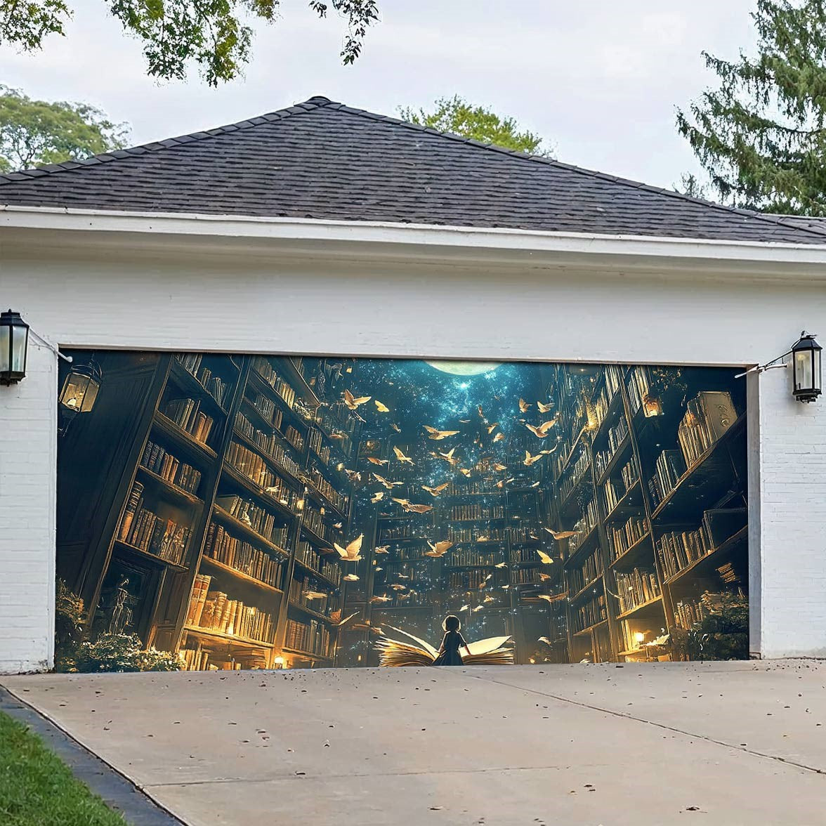 Shineful Garage Door Banner Decoration Akashic Library