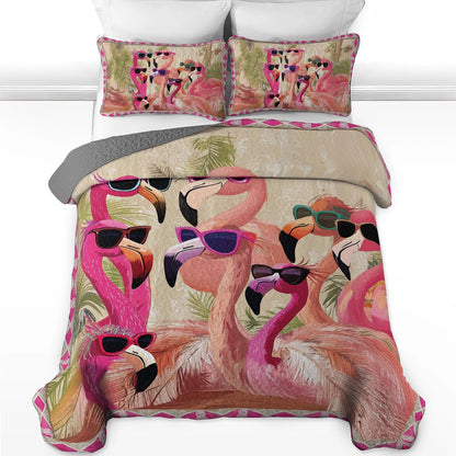 Shineful All Season Quilt 3-Piece Set - Flamingo Fashionistas