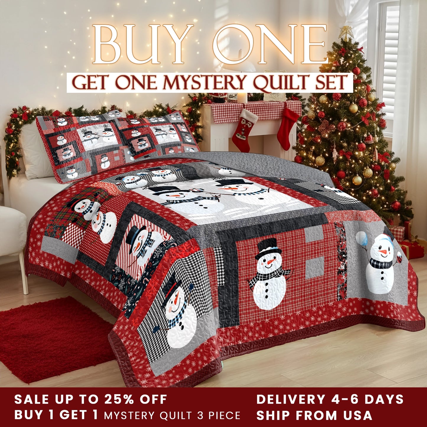 Shineful Quilt 3-Piece Set Playful Snowmen