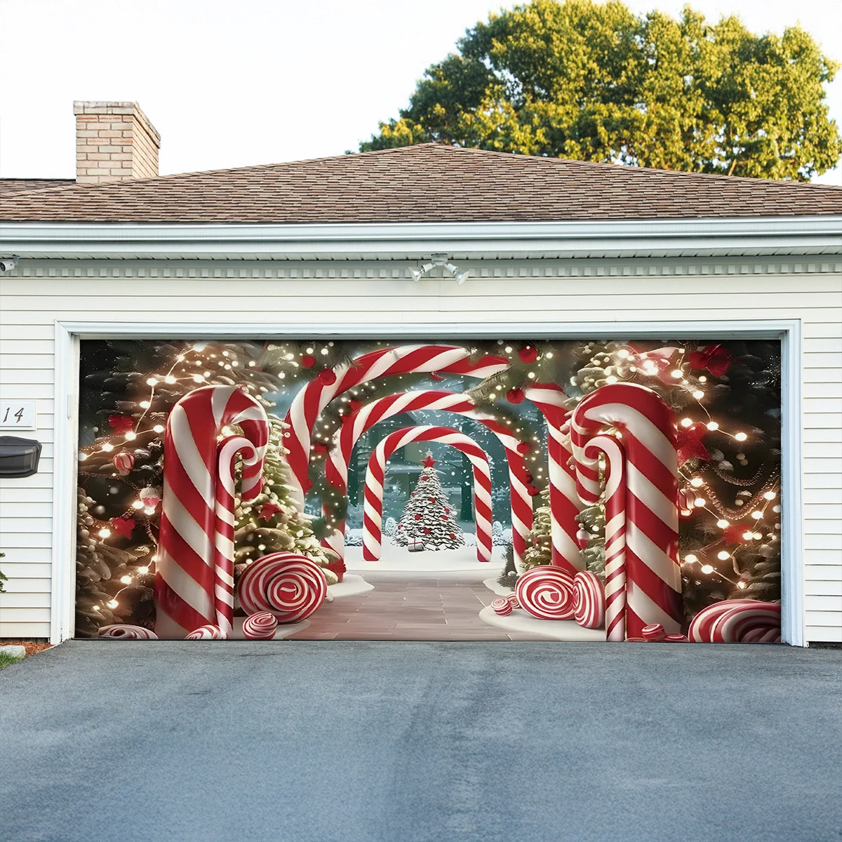 Shineful Garage Door Banner Decoration Christmas Candy Cane