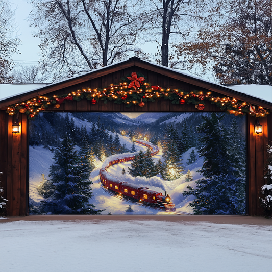 Shineful Garage Door Banner Decoration - Twilight Holiday Train